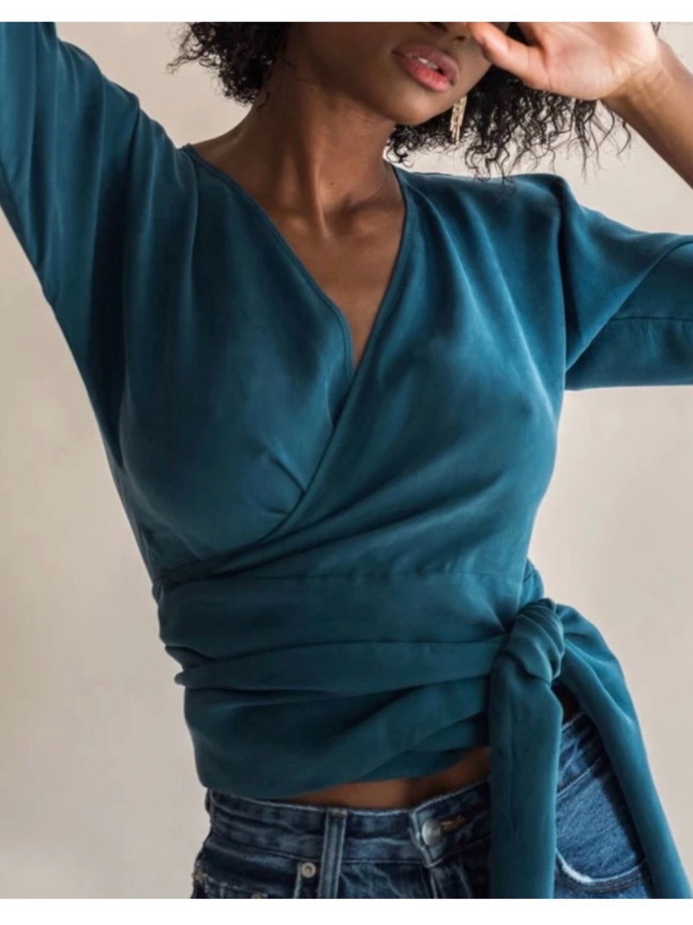 Norte The Cies V-Neck Wrap Top in Teal